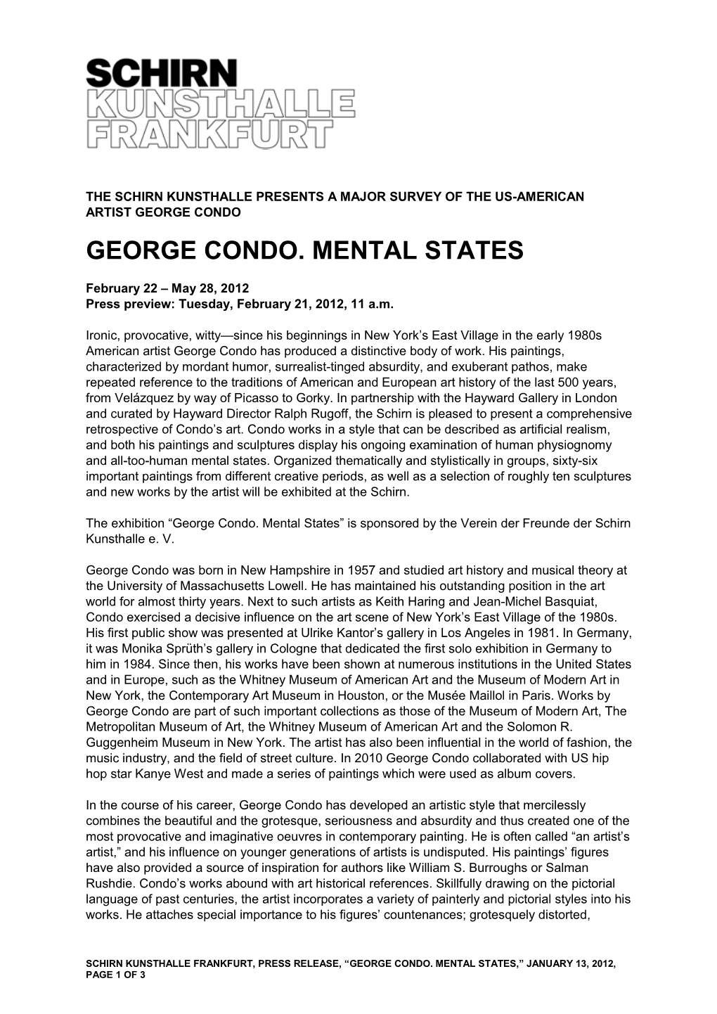 George Condo. Mental States