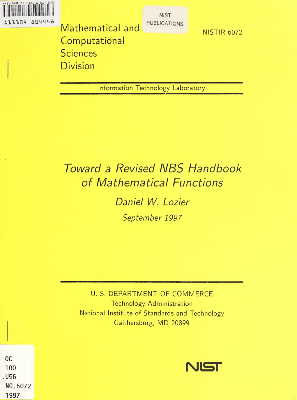 Toward a Revised NBS Handbook of Mathematical Functions