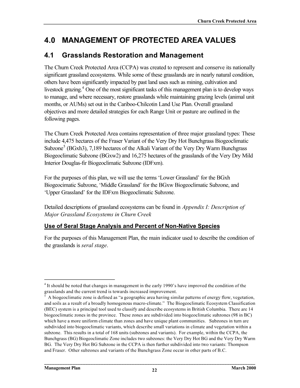 4.0 Management of Protected Area Values