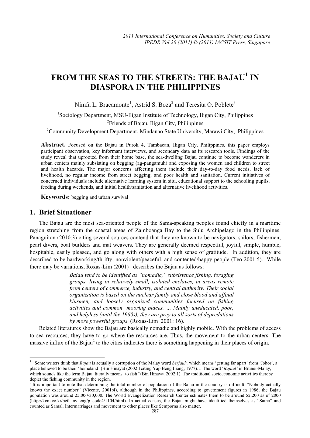 From the Seas to the Streets: the Bajau in Diaspora in the Philippines