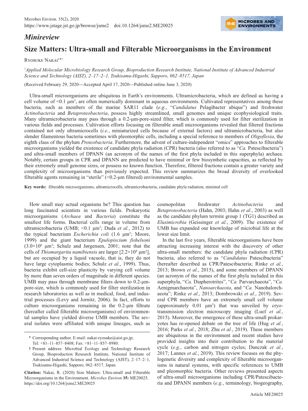 Ultra-Small and Filterable Microorganisms in the Environment