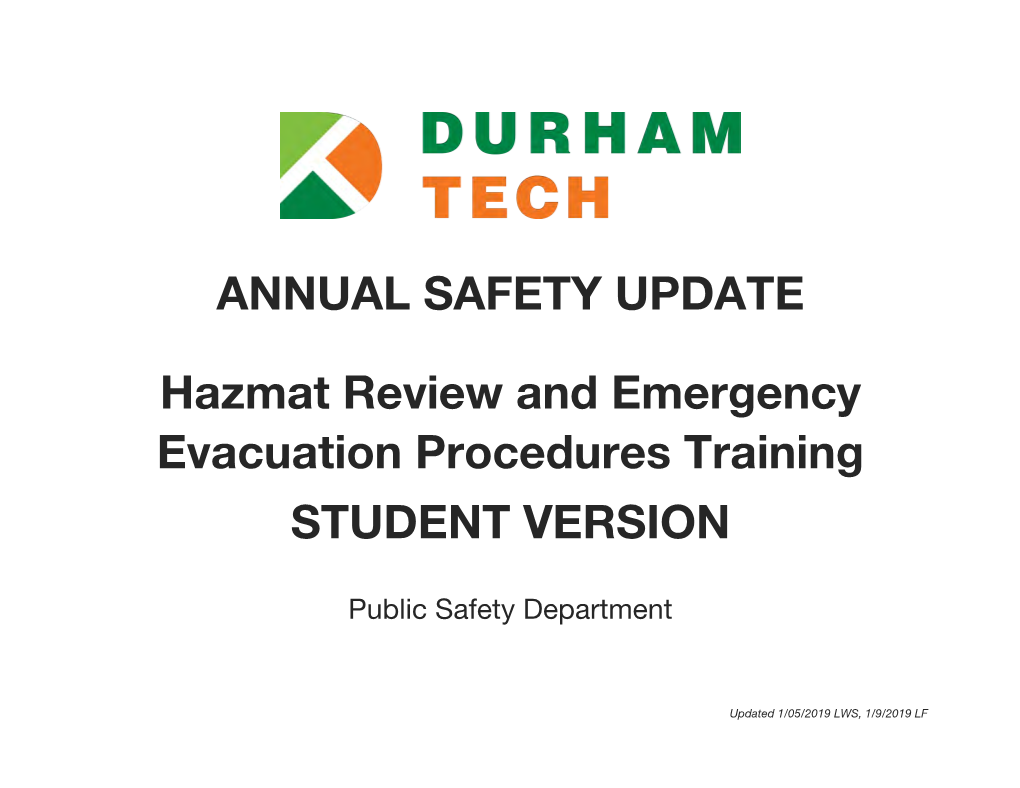 Hazmat Review and Emergency Evacuation Procedures Training STUDENT VERSION