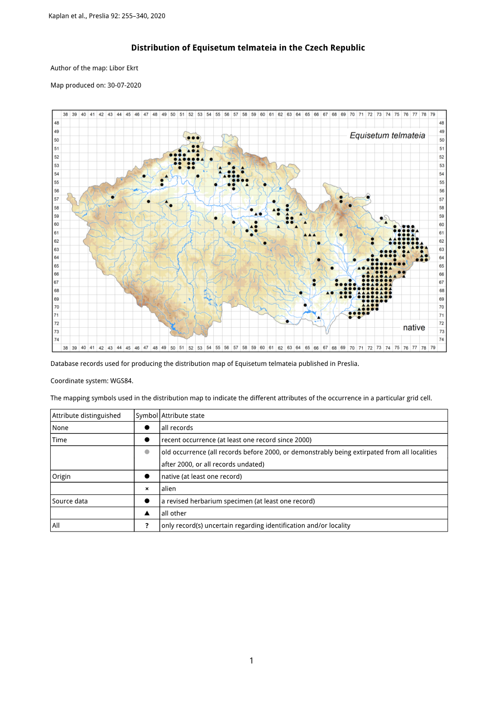 1 Distribution of Equisetum Telmateia in the Czech Republic