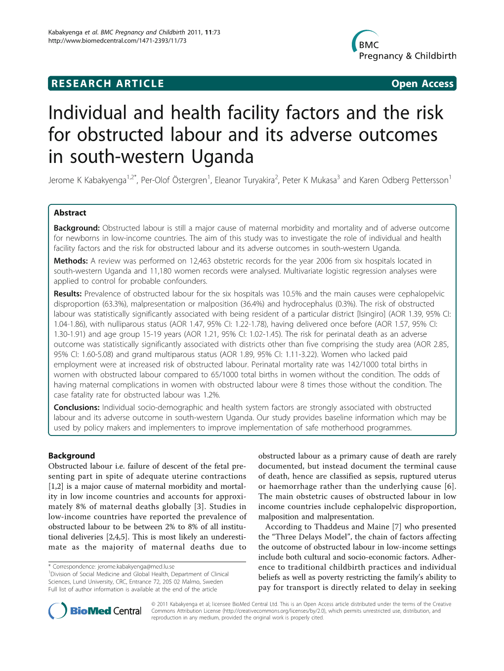 Individual and Health Facility Factors and the Risk For