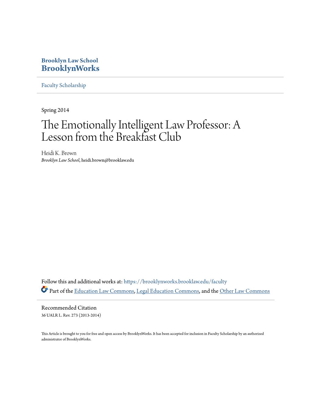 The Emotionally Intelligent Law Professor: a Lesson from the Breakfast Club