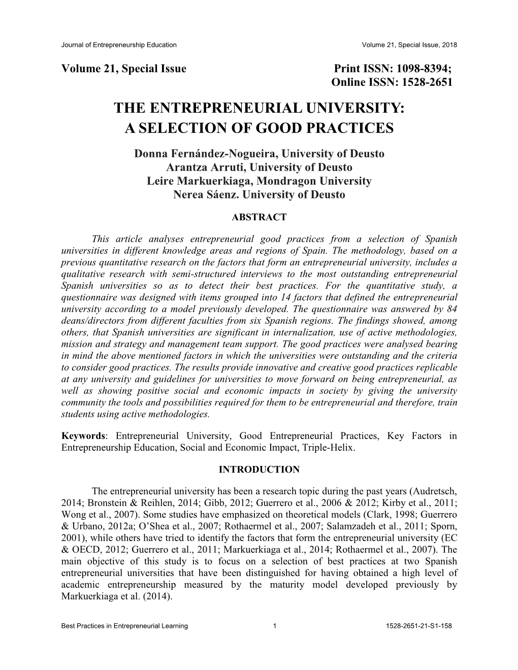 The Entrepreneurial University a Selection of Good Practices