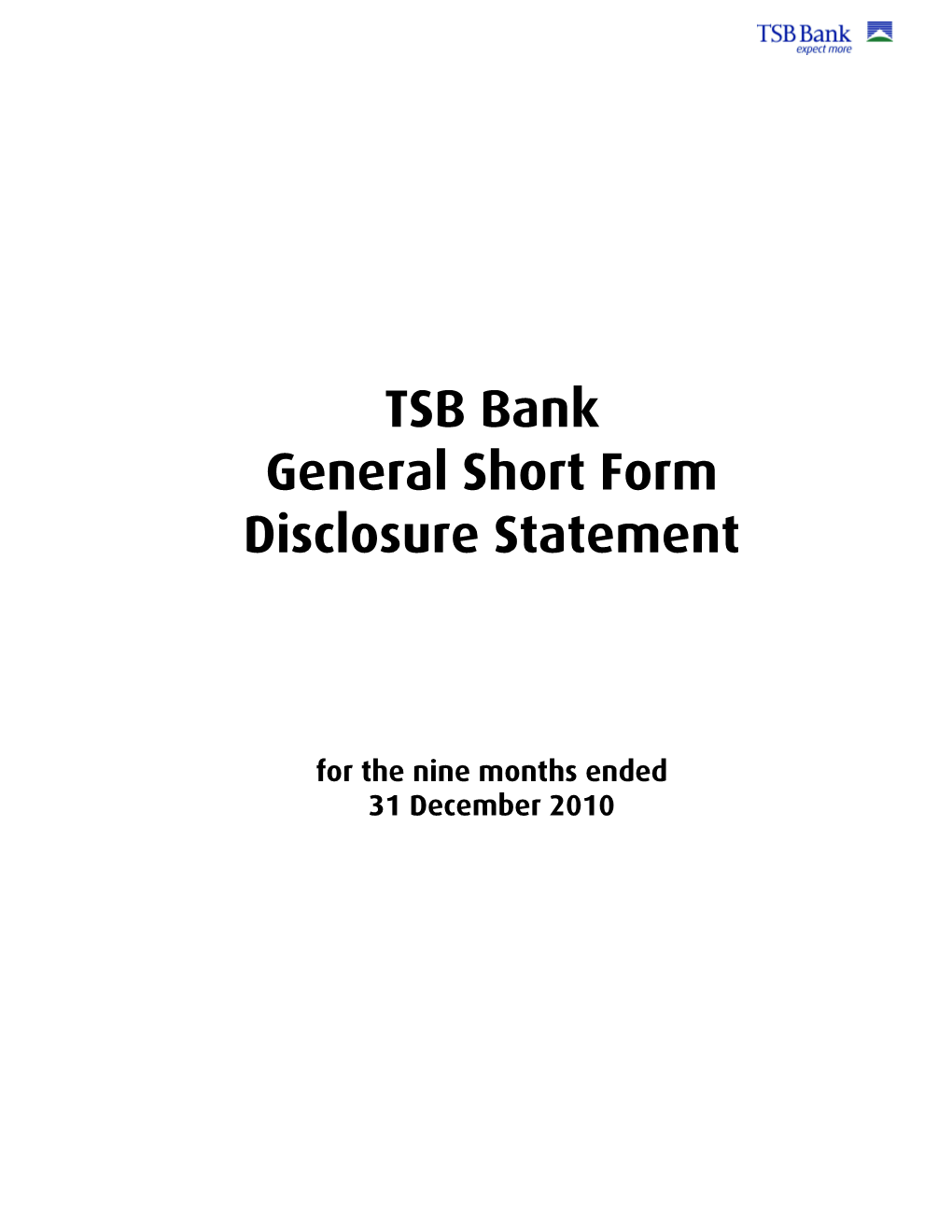 TSB Bank General Short Form Disclosure Statement