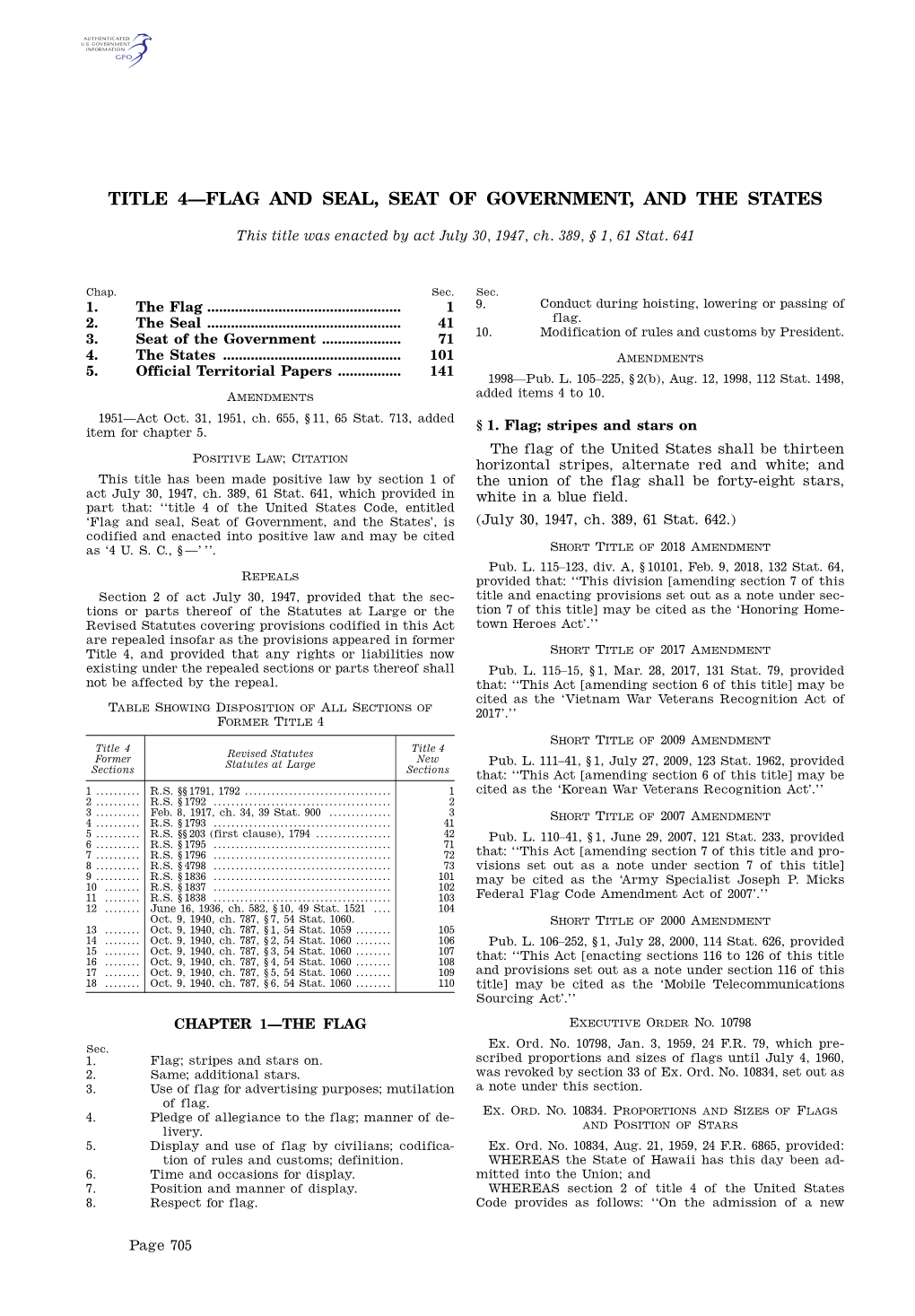 Title 4—Flag and Seal, Seat of Government, and the States