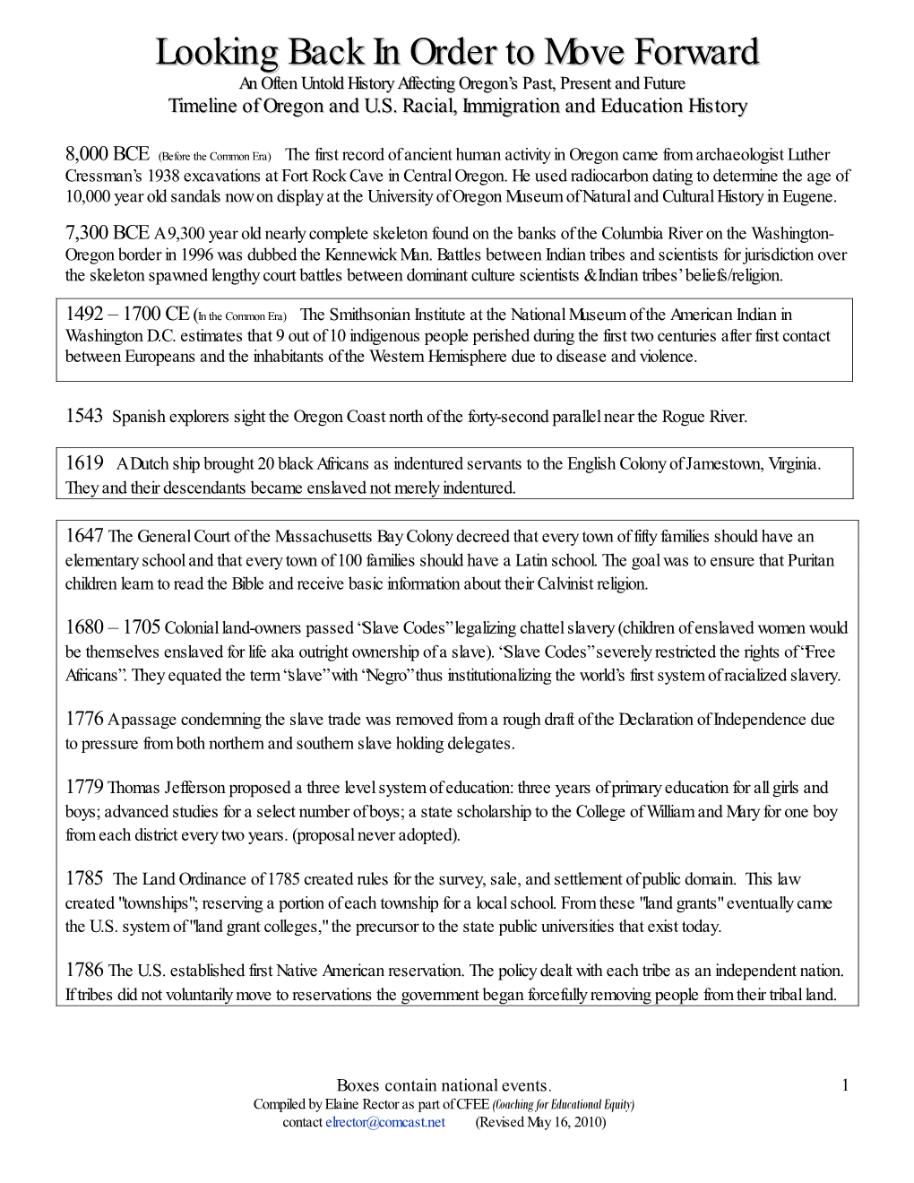 Timeline of Oregon and US Racial, Immigration and Education