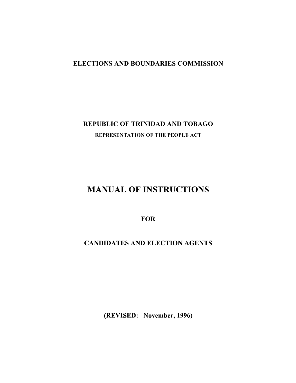 Candidates/Election Agents Manual, Trinidad and Tobago