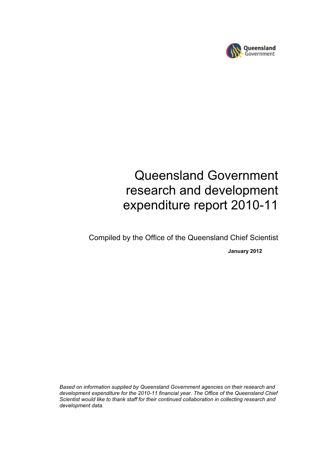 Queensland Government Research and Development Expenditure Report 2010-11