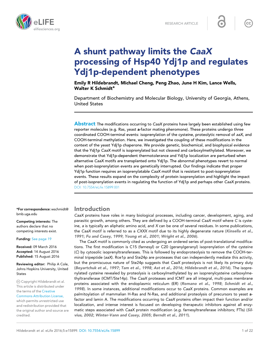 A Shunt Pathway Limits the Caax Processing of Hsp40 Ydj1p