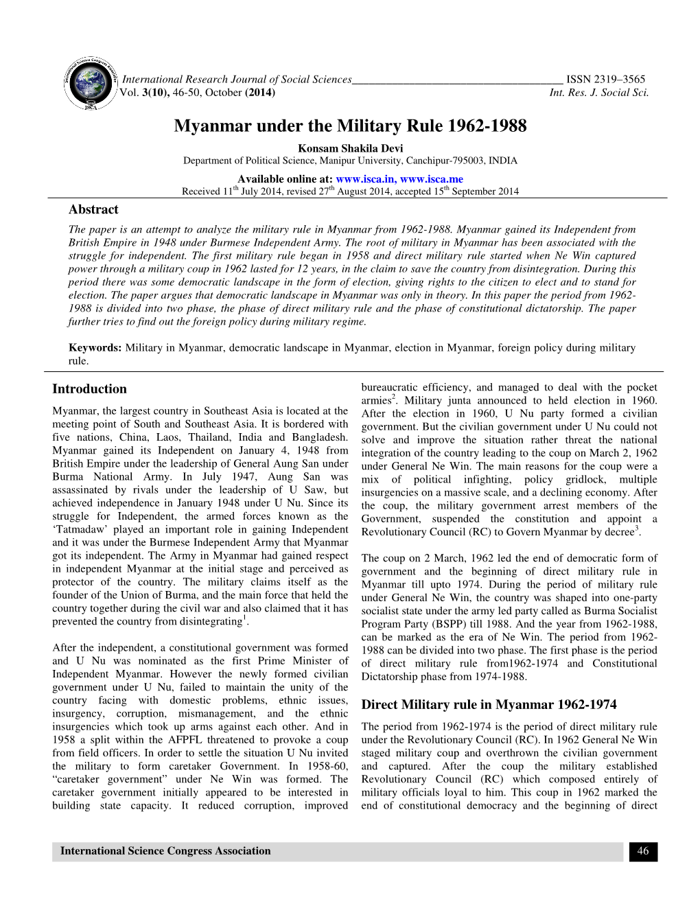 Myanmar Under the Military Rule 1962-1988
