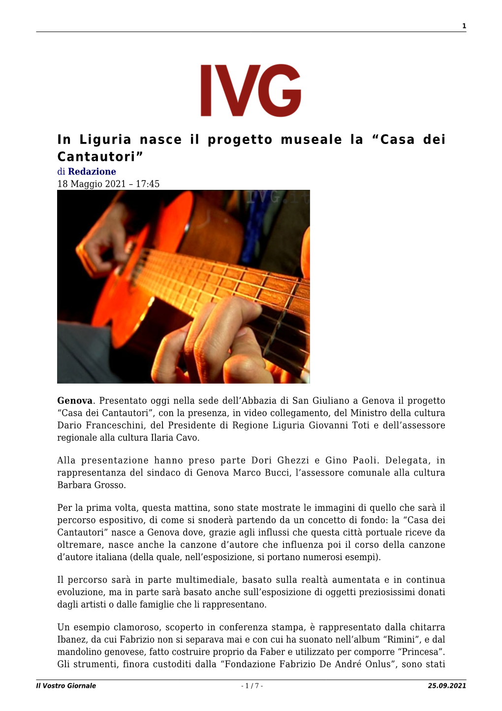 Il Vostro Giornale - 1 / 7 - 25.09.2021 2