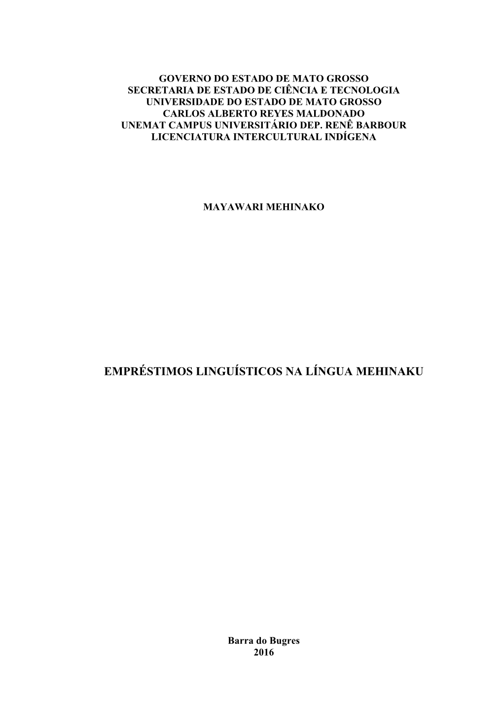 Empréstimos Linguísticos Na Língua Mehinaku