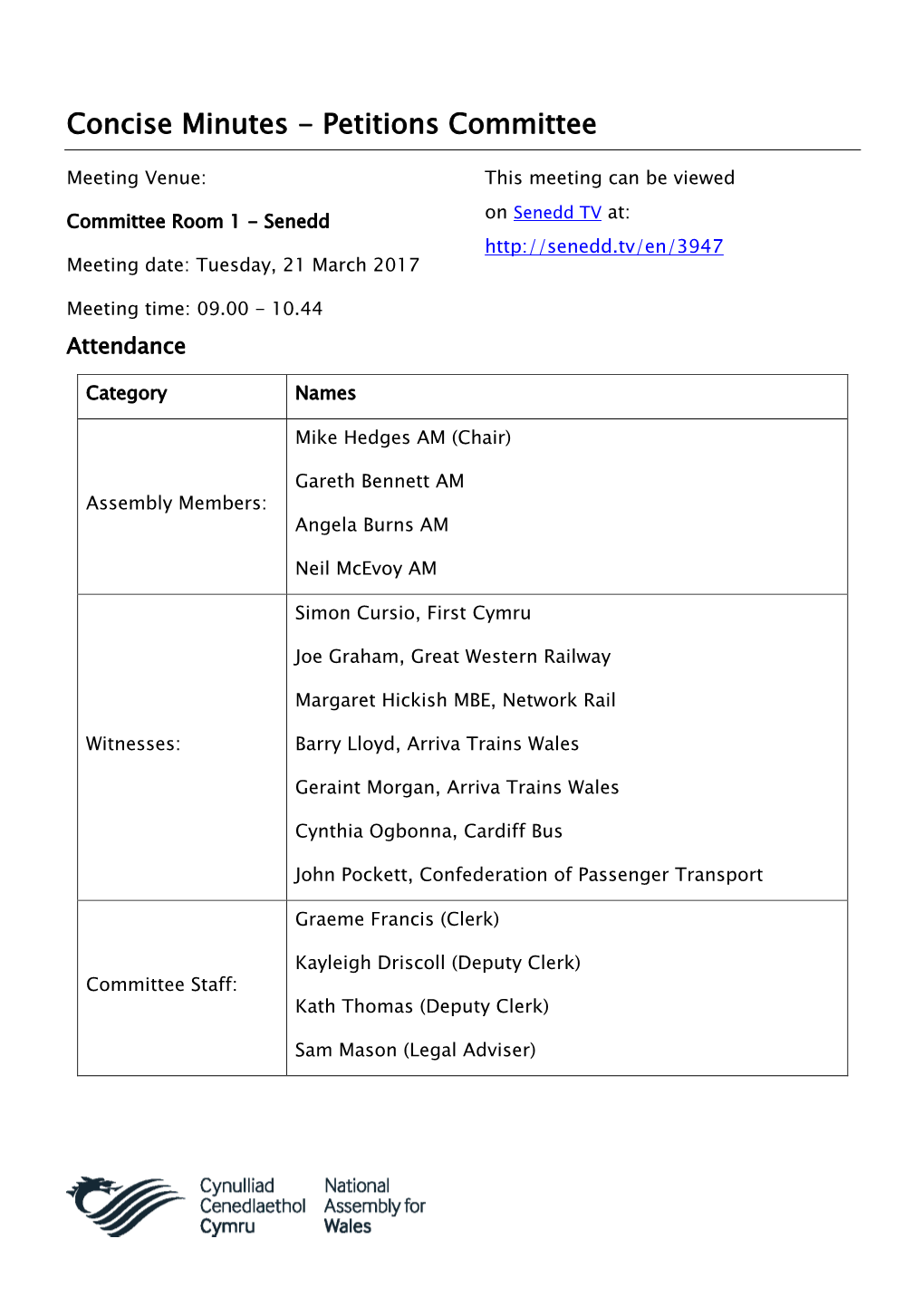 Concise Minutes - Petitions Committee