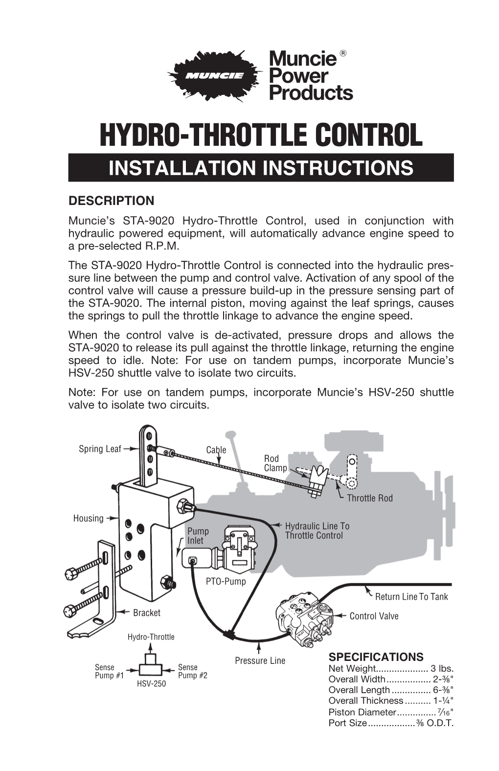 Hydro-Throttle Control Installation Instructions