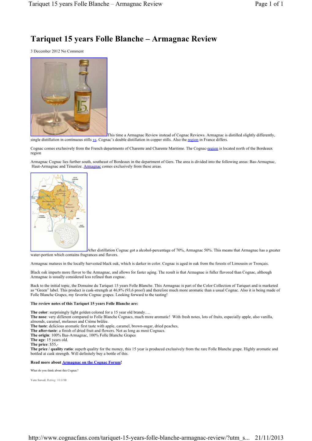 Tariquet 15 Years Folle Blanche – Armagnac Review Page 1 of 1