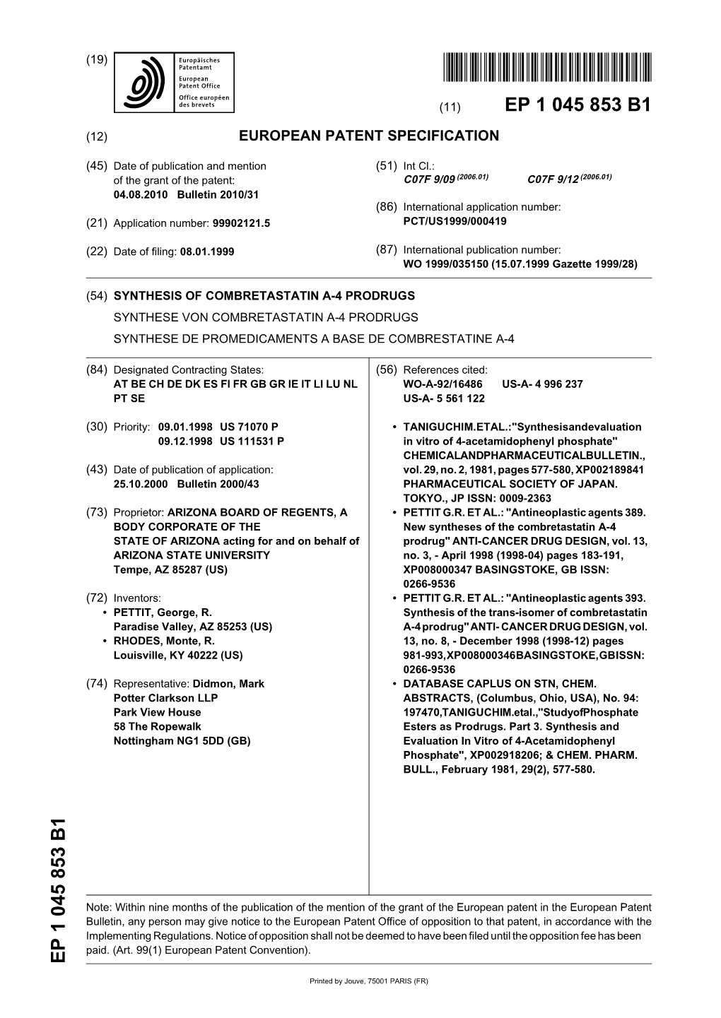 Synthesis of Combretastatin A-4 Prodrugs Synthese Von Combretastatin A-4 Prodrugs Synthese De Promedicaments a Base De Combrestatine A-4