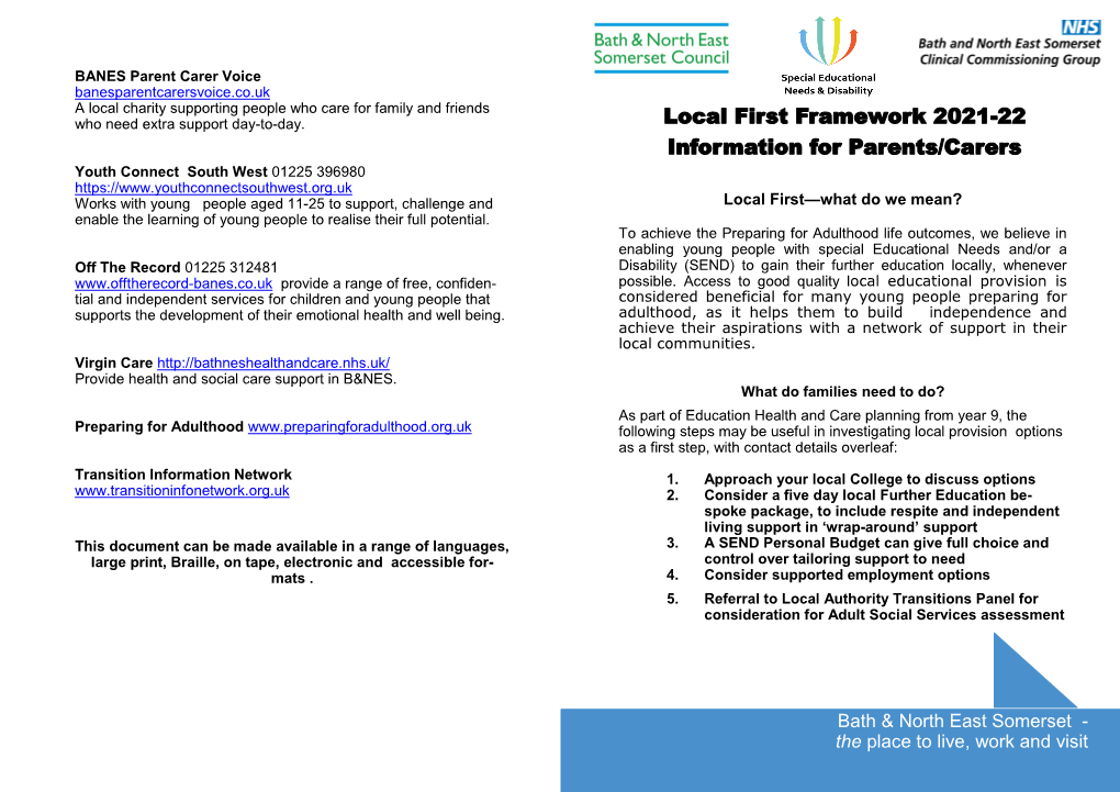 Local First Framework 2021-22 Information for Parents/Carers