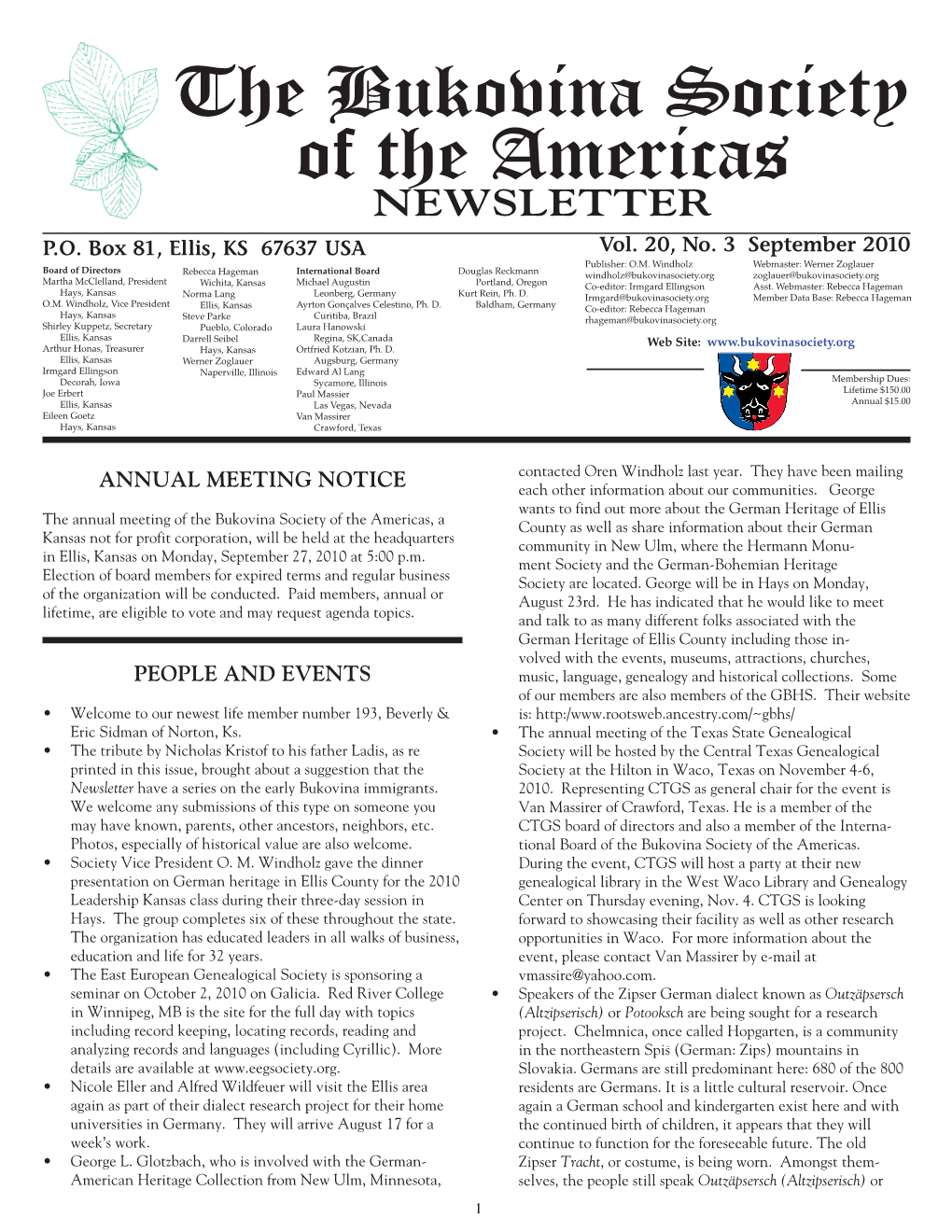 The Bukovina Society of the Americas NEWSLETTER P.O