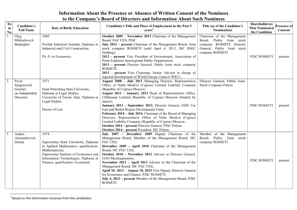 Information About the Presence Or Absence of Written Consent of The