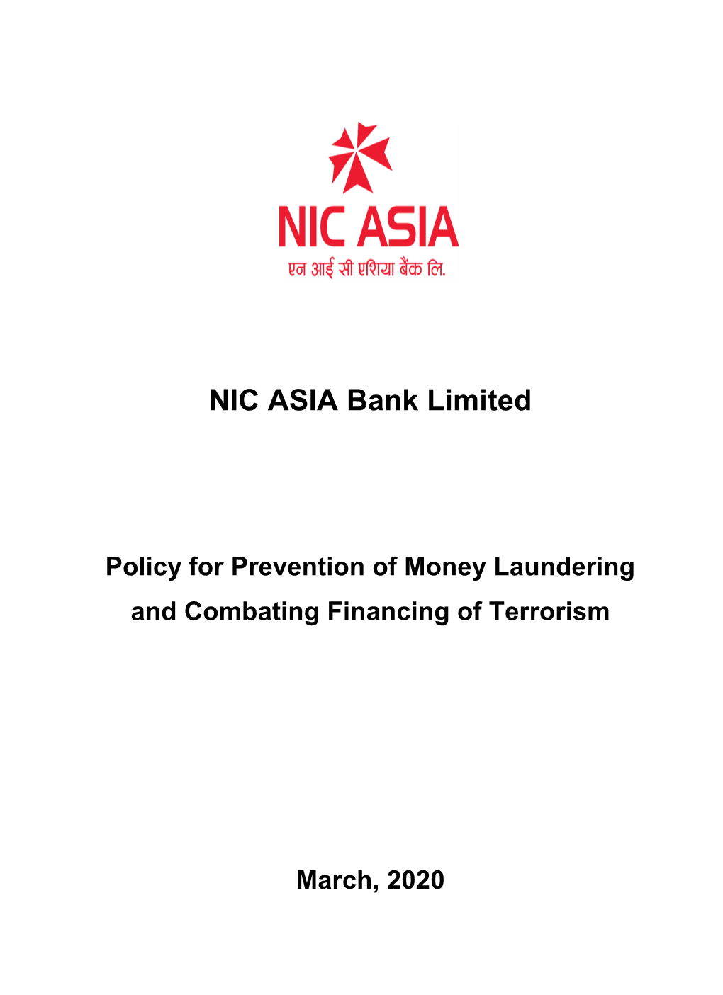 Policy for Prevention of Money Laundering & Combating The
