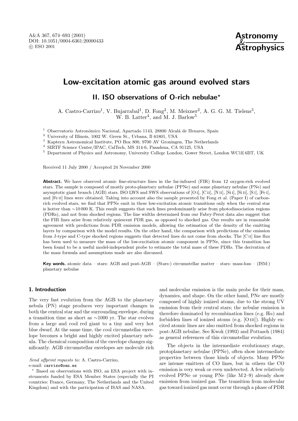 Astronomy & Astrophysics Low-Excitation Atomic Gas Around