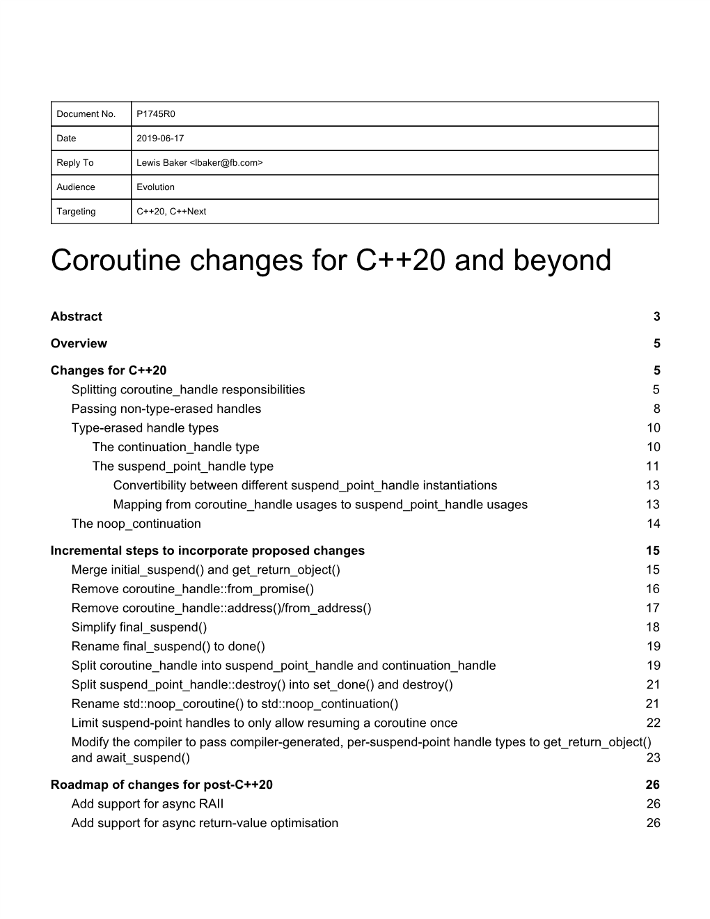Coroutine Changes for C++20 and Beyond