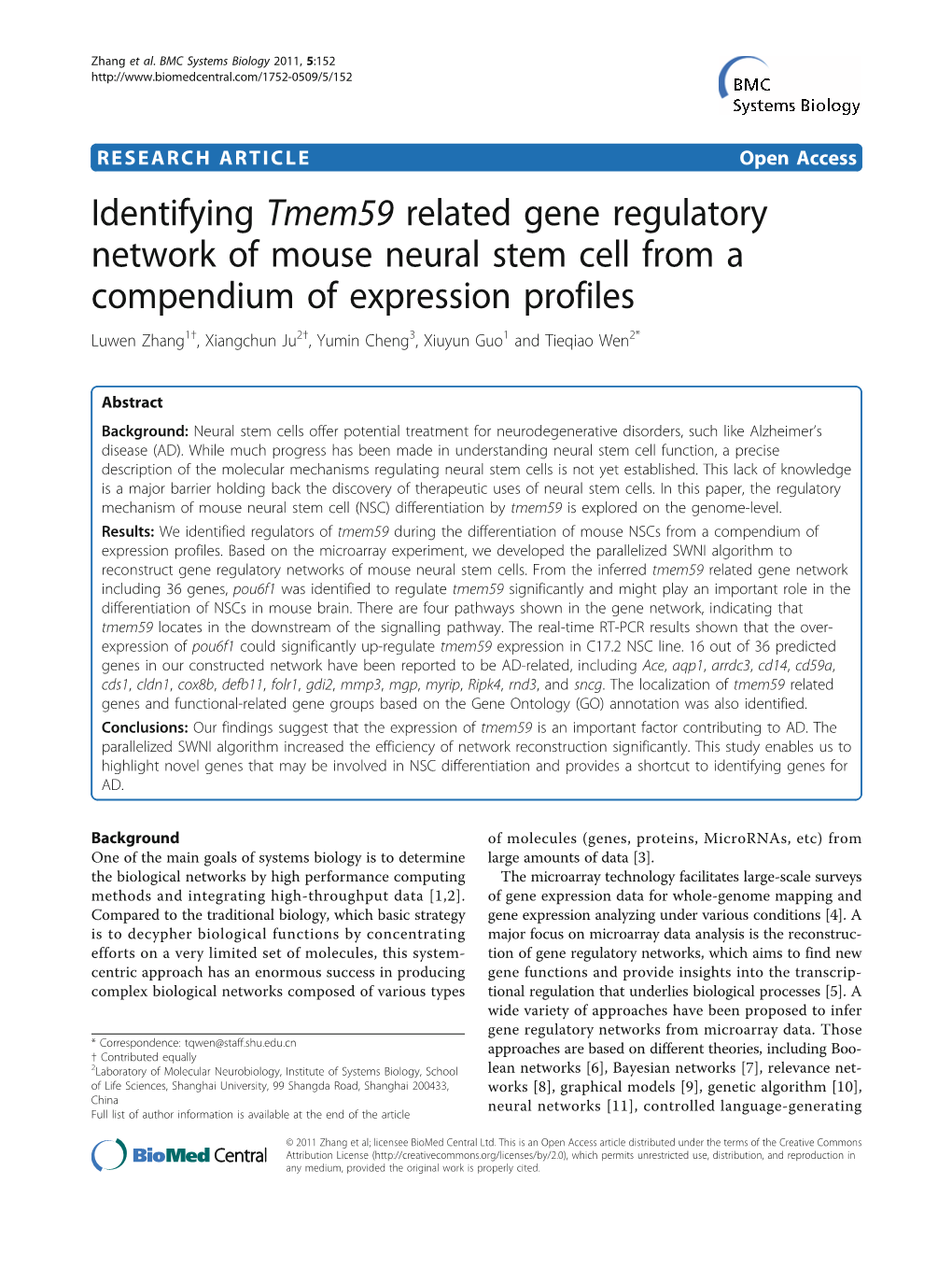 Identifying Tmem59 Related Gene Regulatory Network of Mouse Neural