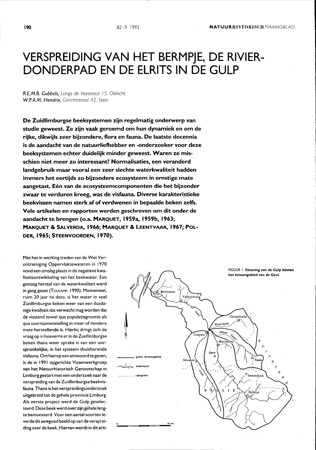 Verspreiding Van Het Bermpje, De Rivier- Donderpad En De Elrits in De Gulp