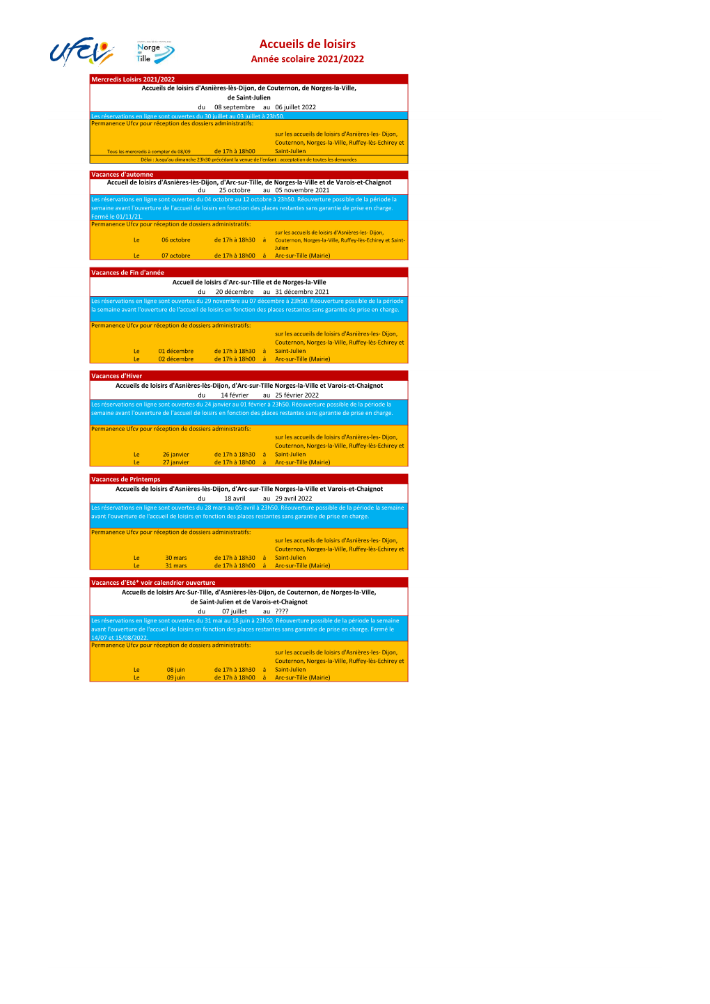 Accueils De Loisirs Année Scolaire 2021/2022