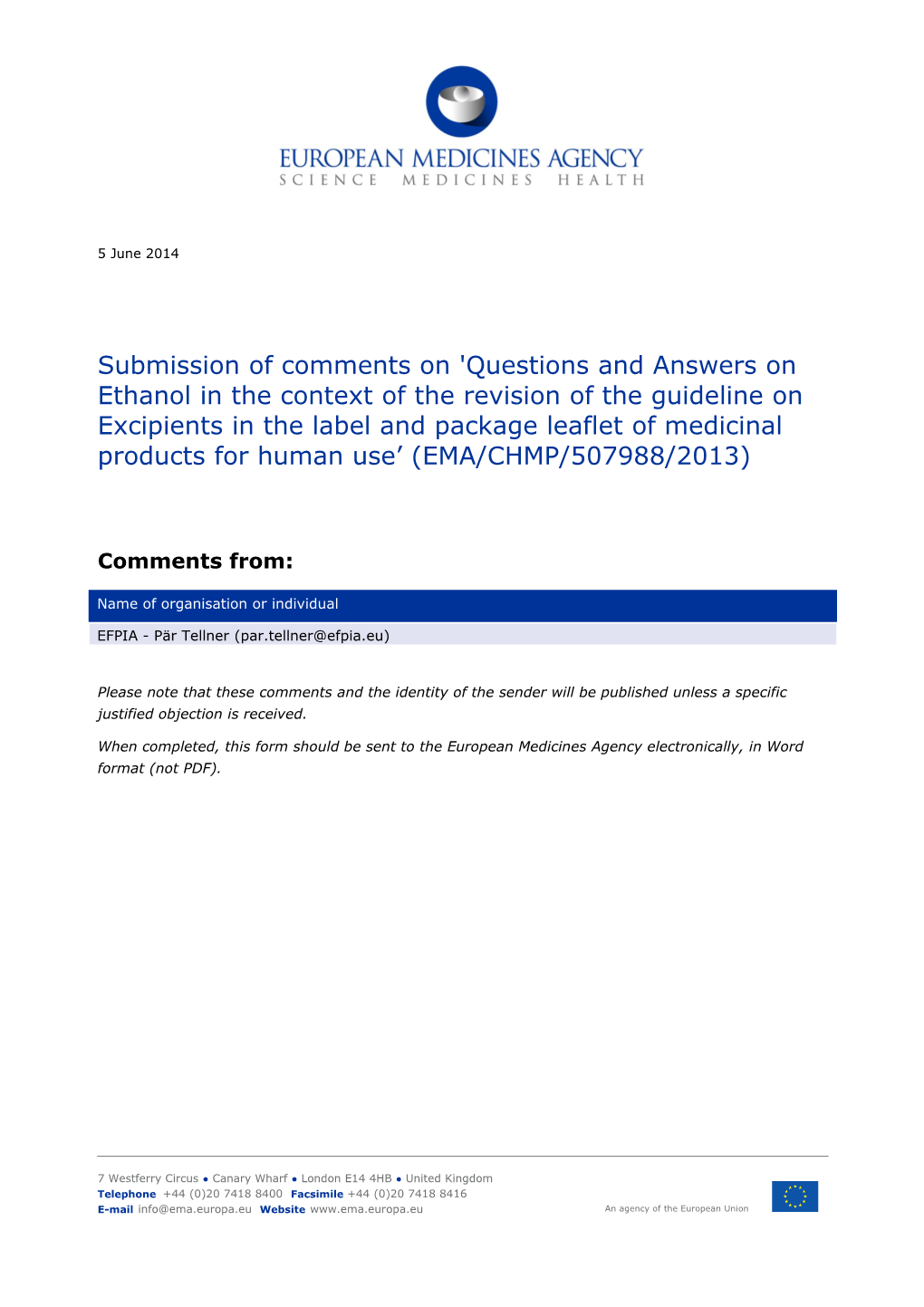 Form for Submission of Comments s4