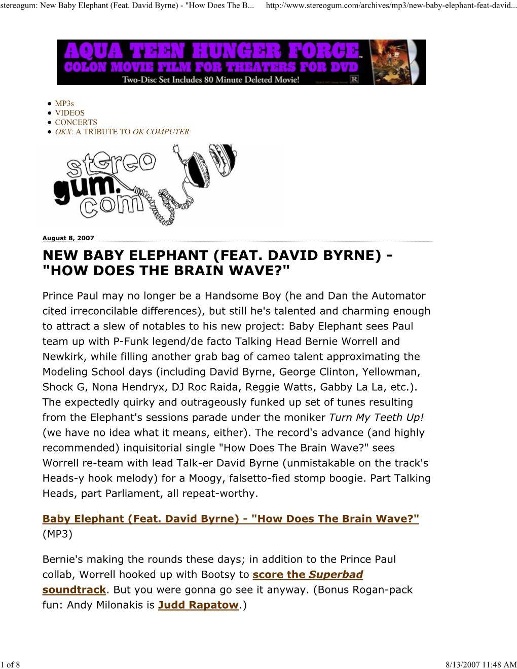 Stereogum: New Baby Elephant (Feat. David Byrne) - 