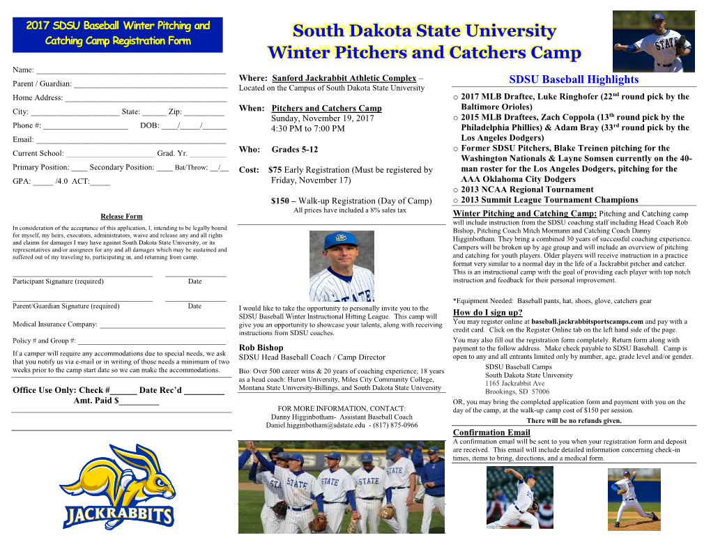 South Dakota State University Winter Pitchers and Catchers Camp