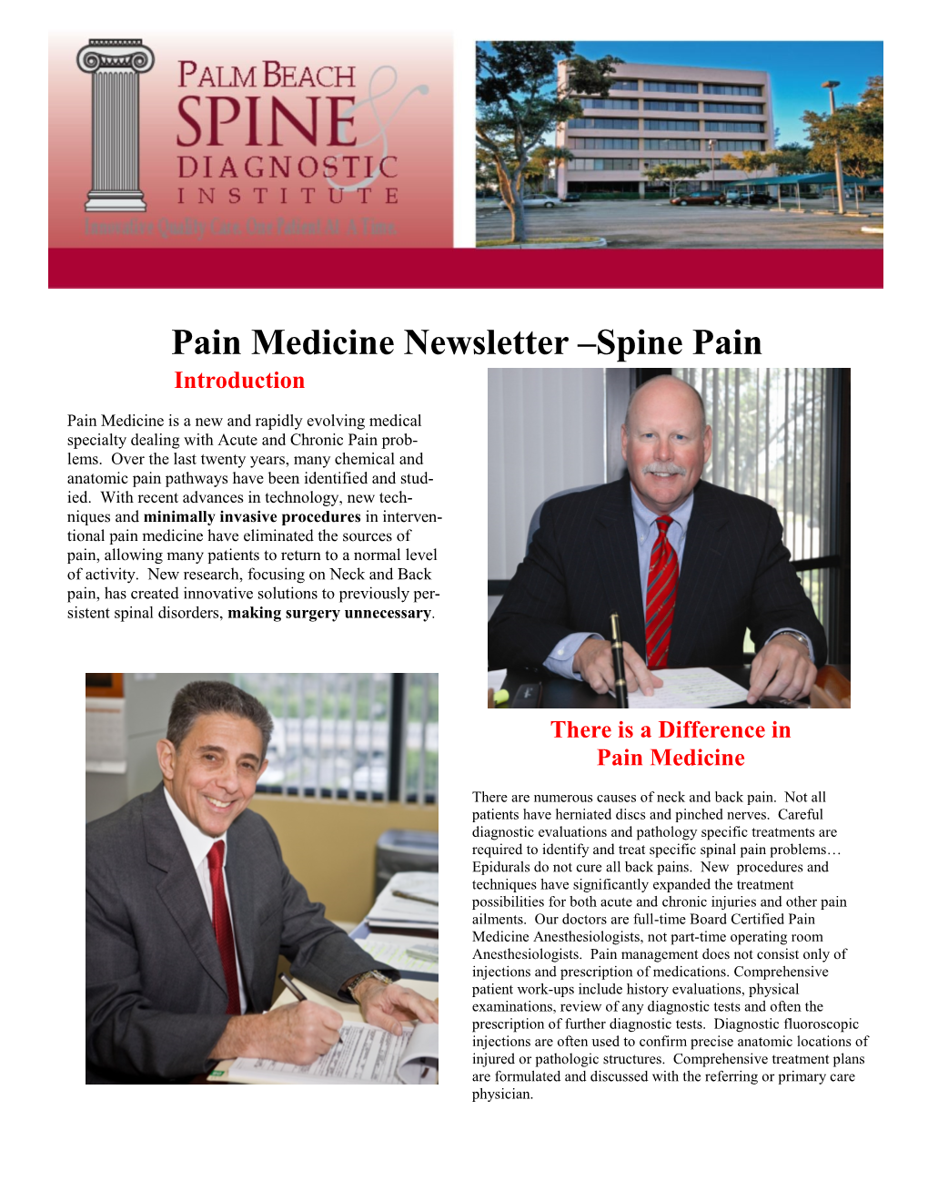 Pain Medicine Newsletter –Spine Pain