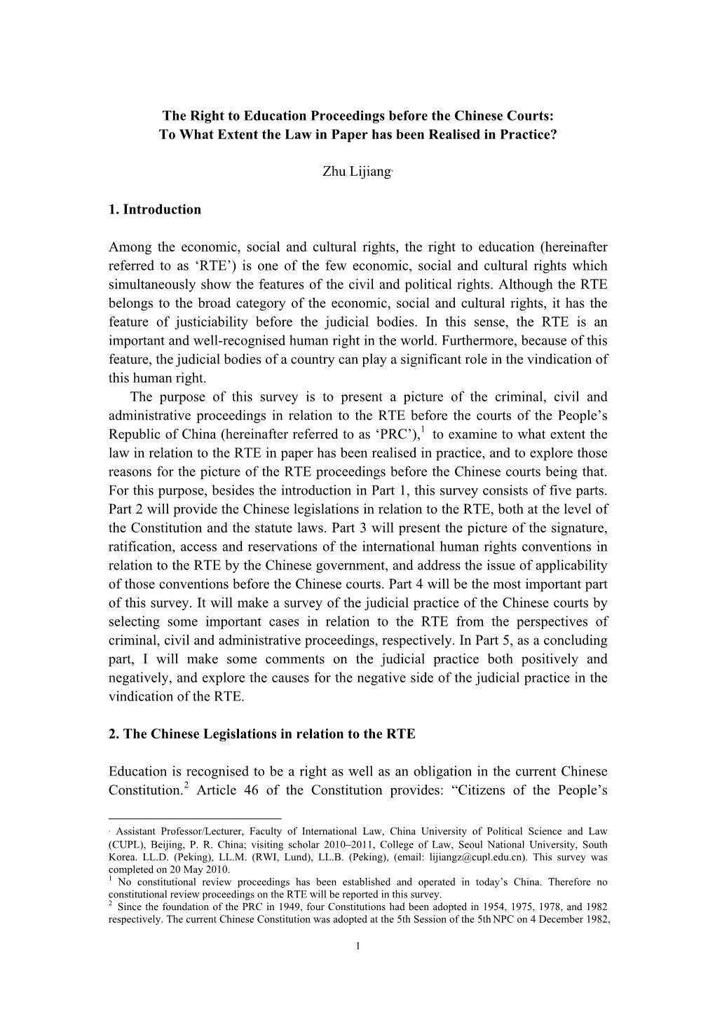 The Right to Education Proceedings Before the Chinese Courts: to What Extent the Law in Paper Has Been Realised in Practice?