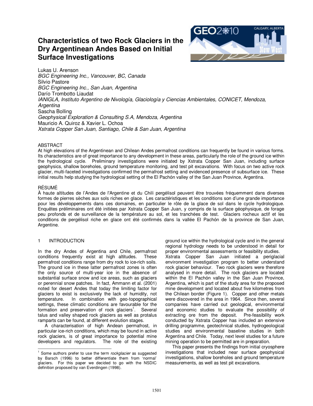 Characteristics of Two Rock Glaciers in the Dry Argentinean Andes Based on Initial Surface Investigations