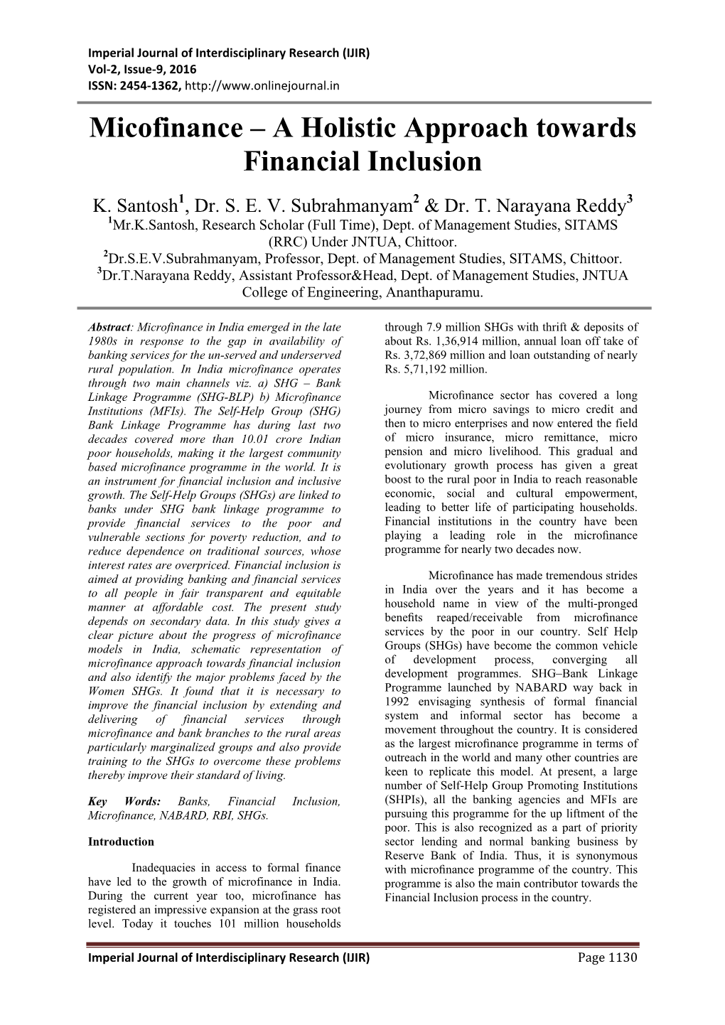 A Holistic Approach Towards Financial Inclusion
