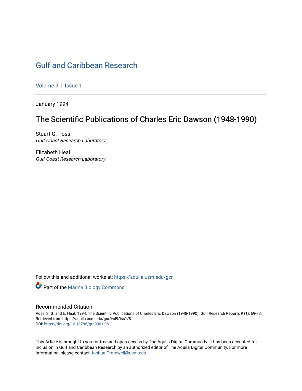 The Scientific Publications of Charles Eric Dawson (1948-1990)