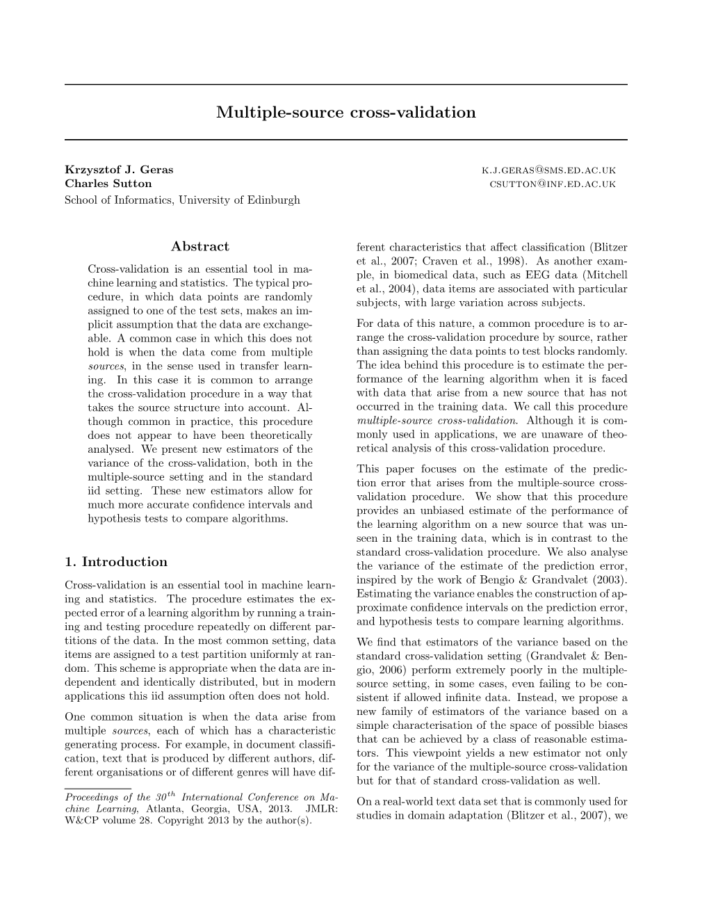 Multiple-Source Cross-Validation