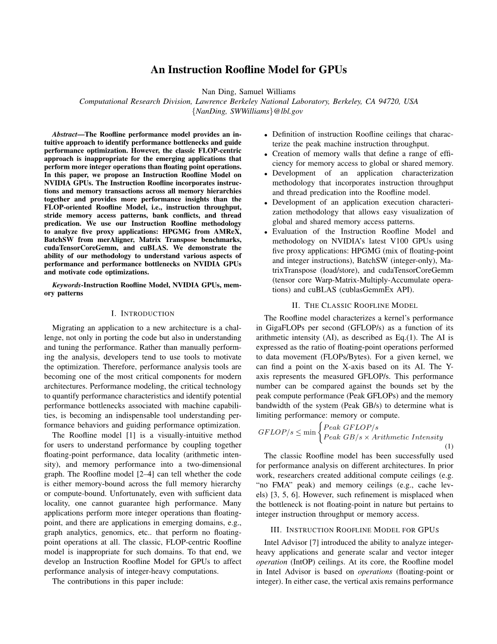 An Instruction Roofline Model for Gpus