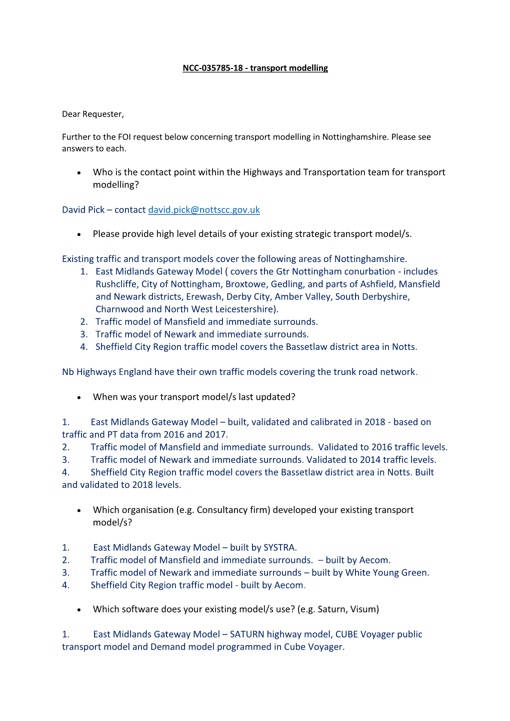 NCC-035785-18 - Transport Modelling