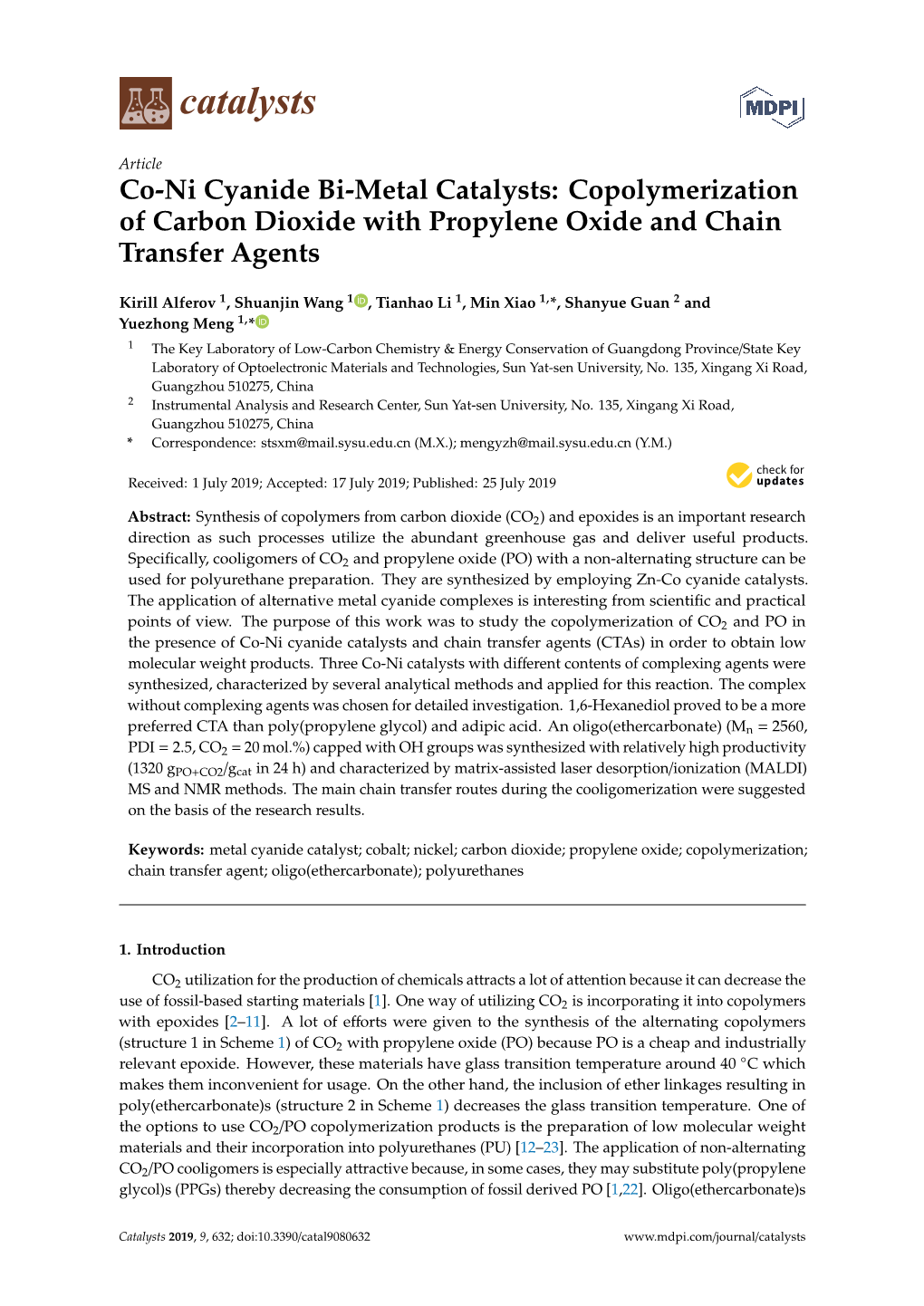 Copolymerization of Carbon Dioxide with Propylene Oxide and Chain Transfer Agents