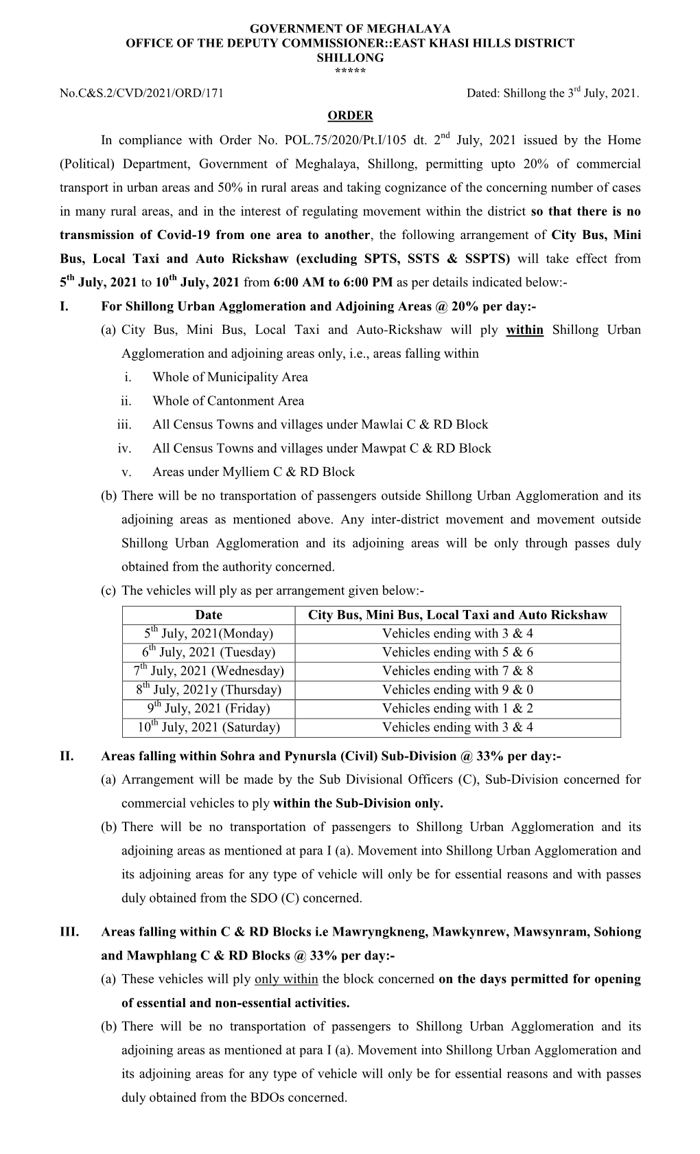 In Compliance with Order No. POL.75/2020/Pt.I/105 Dt. 2 July