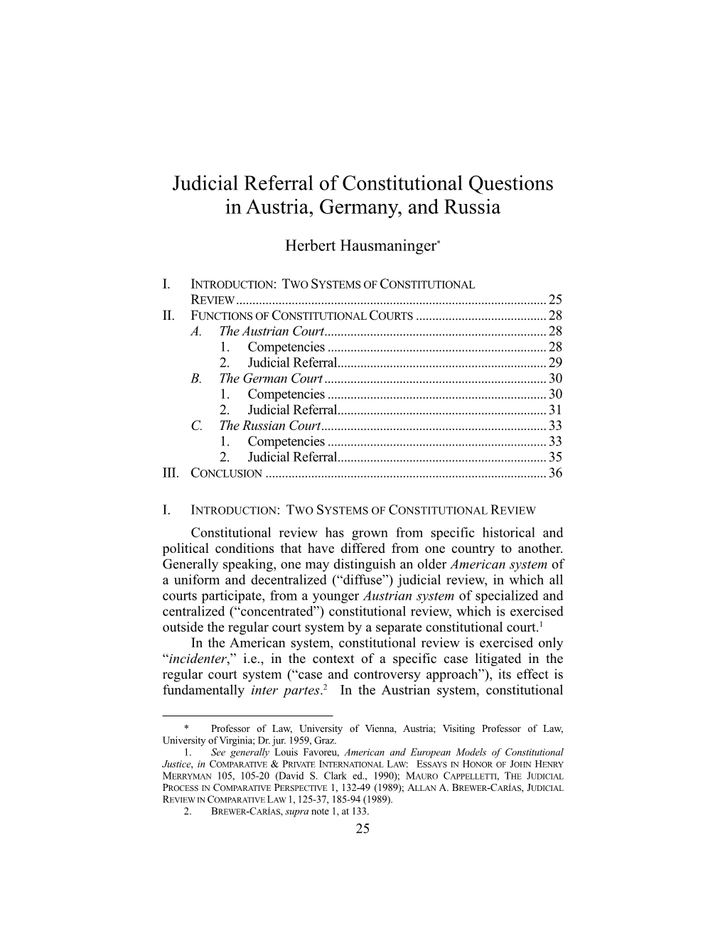 Judicial Referral of Constitutional Questions in Austria, Germany, and Russia
