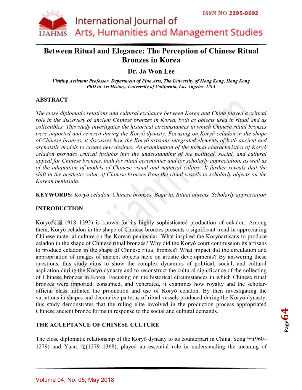 The Perception of Chinese Ritual Bronzes in Korea Dr