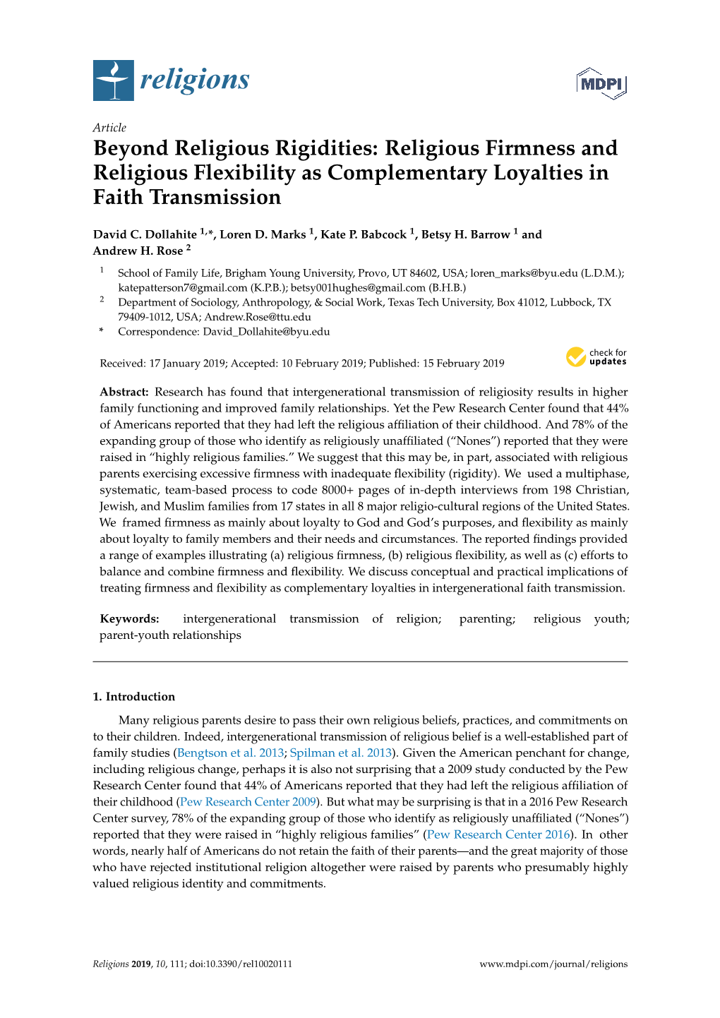 Beyond Religious Rigidities: Religious Firmness and Religious Flexibility As Complementary Loyalties in Faith Transmission