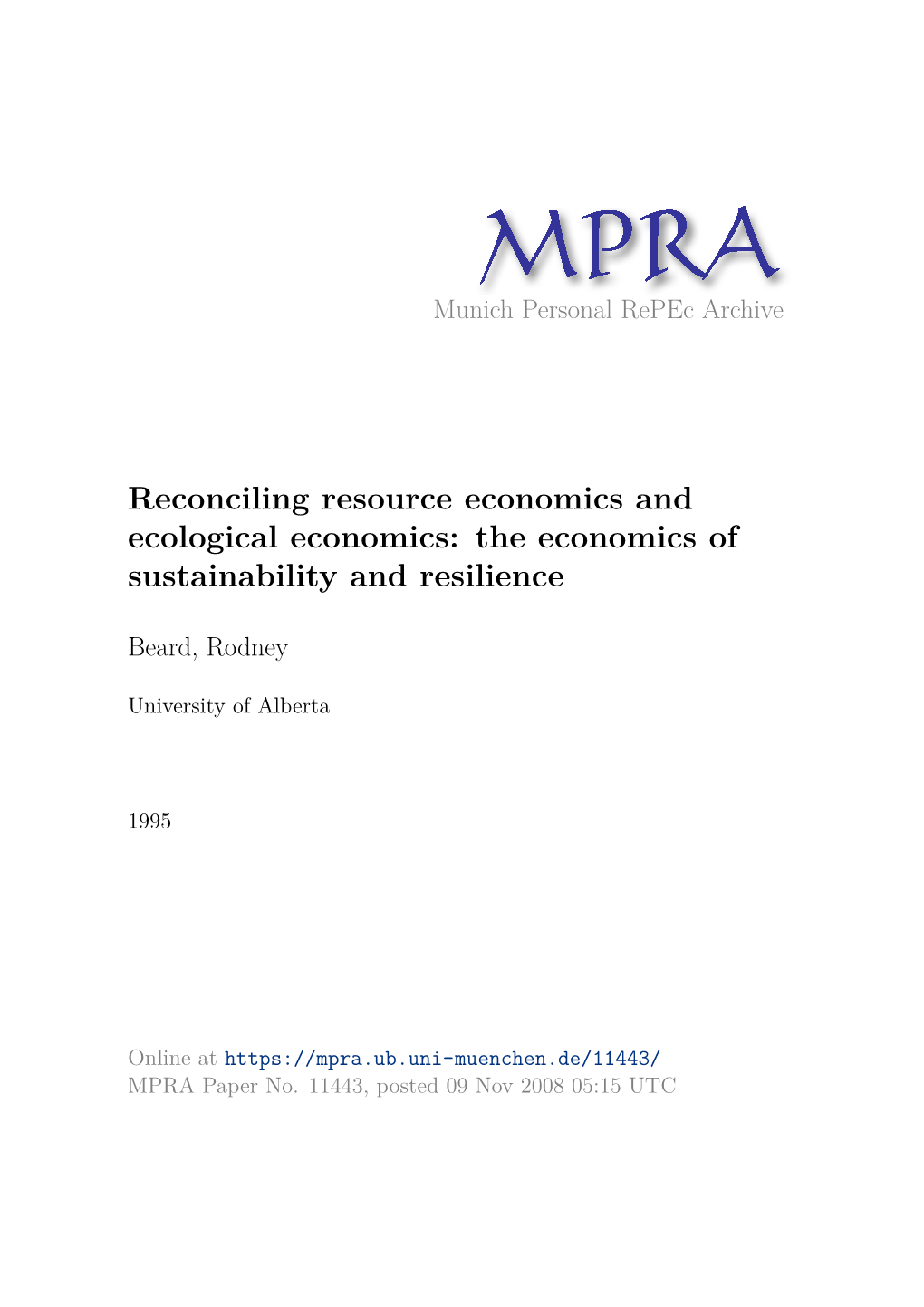 The Economics of Sustainability and Resilience