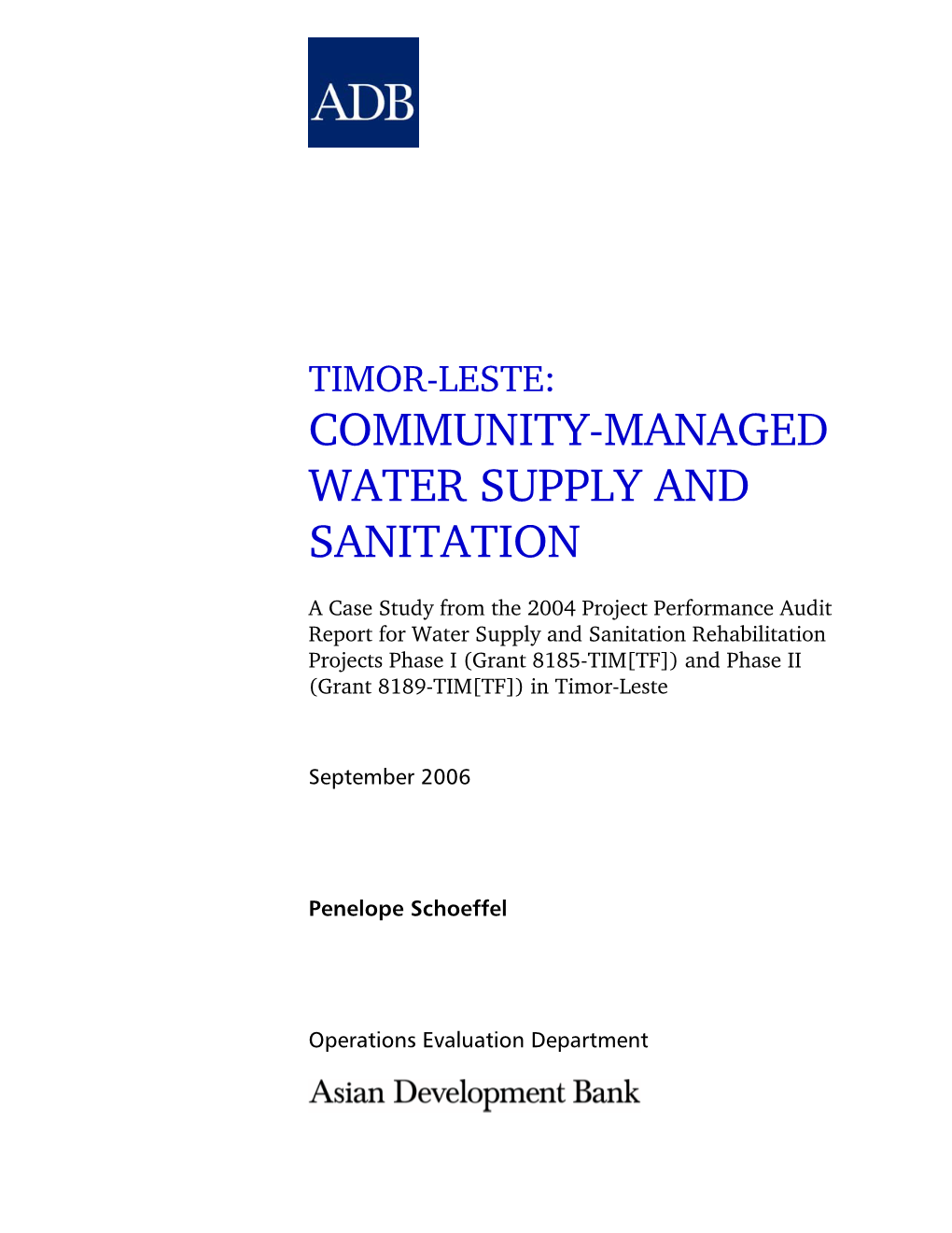 Timor-Leste: Community-Managed Water Supply and Sanitation